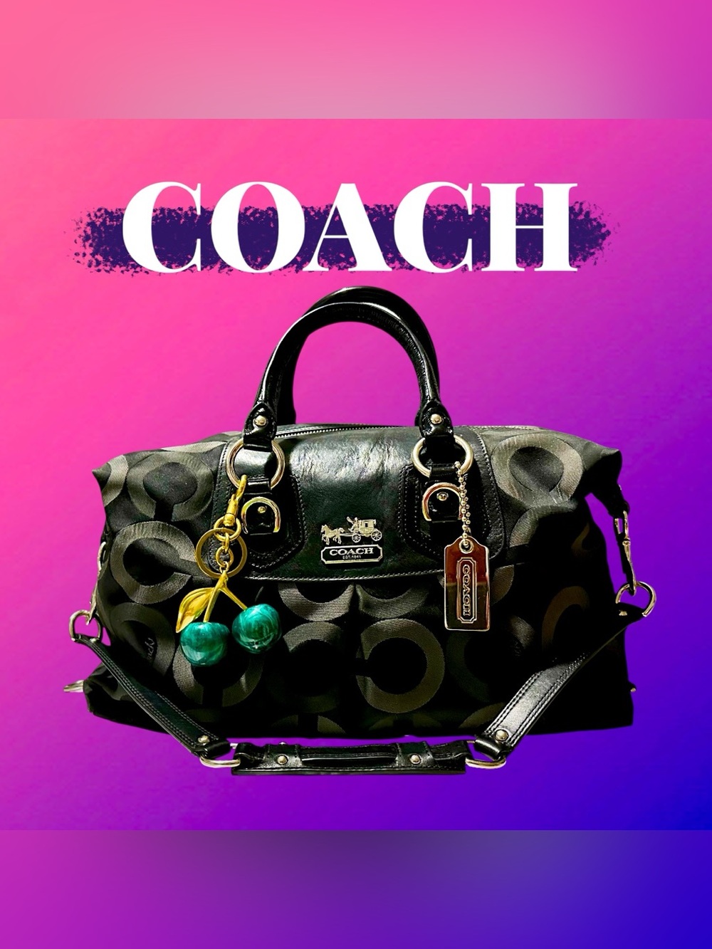 Vintage style Coach soho shoulder Bag Black Signature Satchel Bag tote handbag - Picture 5 of 17